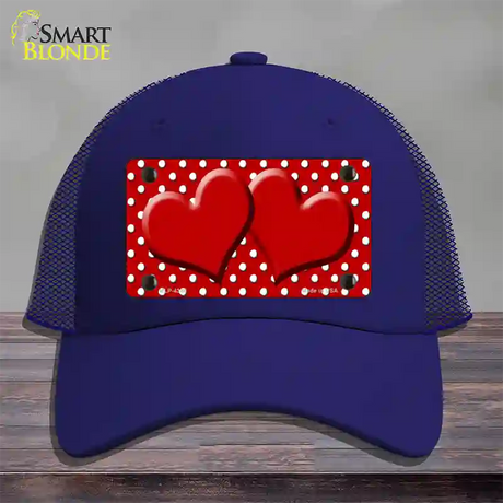 Red White Polka Dot Center Hearts Novelty License Plate Hat Mesh / Royal Blue
