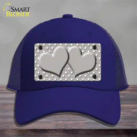 Grey White Polka Dot Center Hearts Novelty License Plate Hat Mesh / Royal Blue