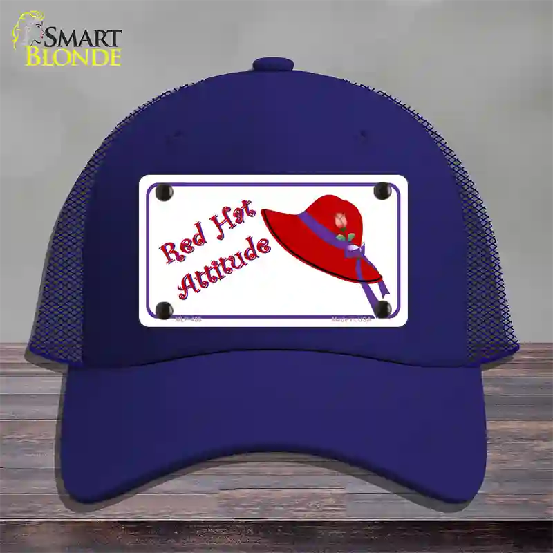 Red Hat Attitude Novelty License Plate Hat Mesh / Royal Blue