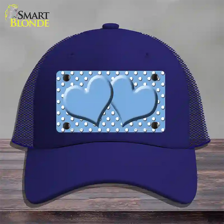Light Blue White Polka Dot Center Hearts Novelty License Plate Hat Mesh / Royal Blue