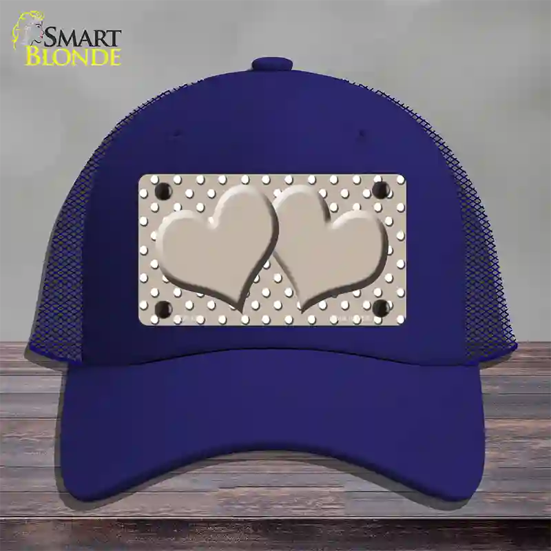 Tan White Polka Dot Center Hearts Novelty License Plate Hat Mesh / Royal Blue