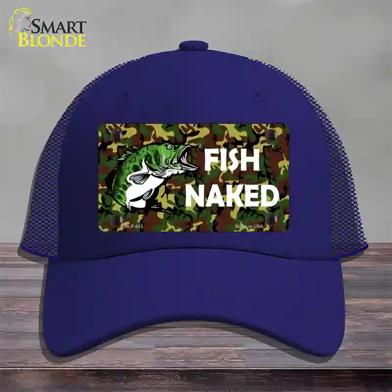 Fish Naked Novelty License Plate Hat Mesh / Royal Blue