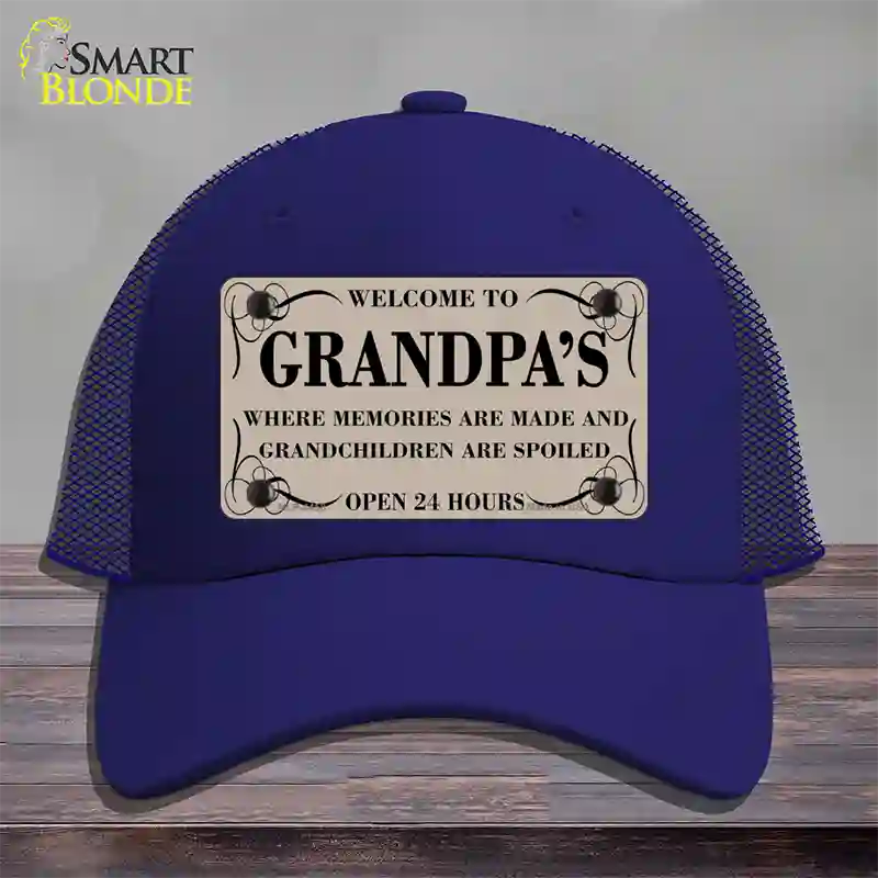 Welcome To Grandpas Novelty License Plate Hat Mesh / Royal Blue