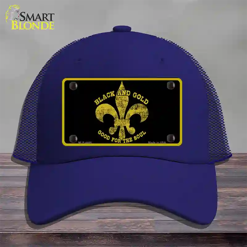 Saints Fleur De Lis Black Novelty License Plate Hat Mesh / Royal Blue