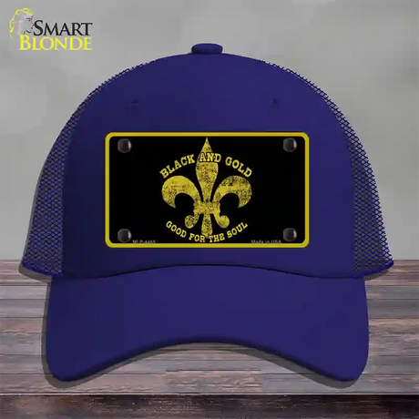 Saints Fleur De Lis Black Novelty License Plate Hat Mesh / Royal Blue