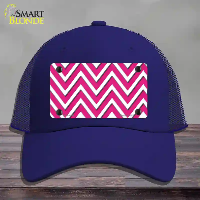 Pink White Large Chevron Novelty License Plate Hat Mesh / Royal Blue