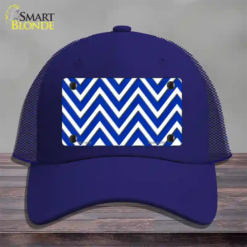 Blue White Large Chevron Novelty License Plate Hat Mesh / Royal Blue