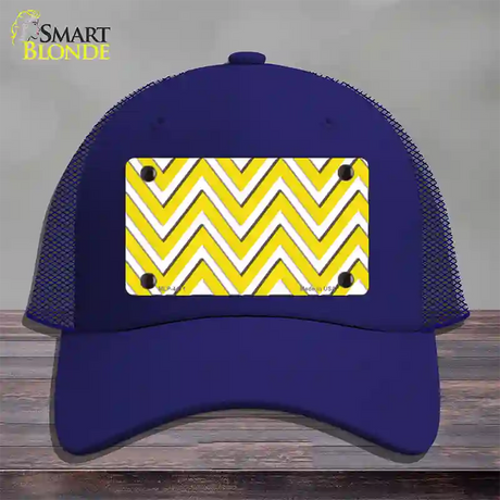 Yellow White Large Chevron Novelty License Plate Hat Mesh / Royal Blue