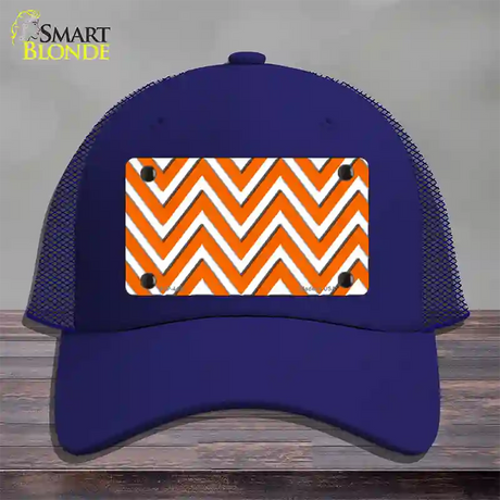 Orange White Large Chevron Novelty License Plate Hat Mesh / Royal Blue