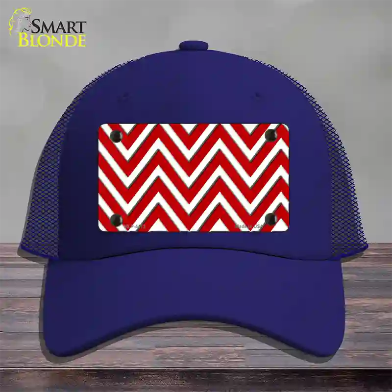 Red White Large Chevron Novelty License Plate Hat Mesh / Royal Blue