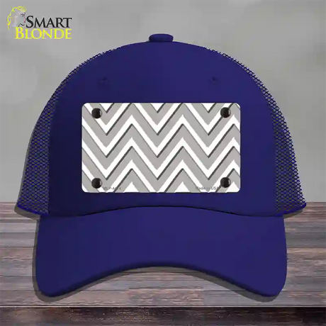 Grey White Large Chevron Novelty License Plate Hat Mesh / Royal Blue