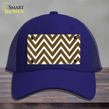 Brown White Large Chevron Novelty License Plate Hat Mesh / Royal Blue