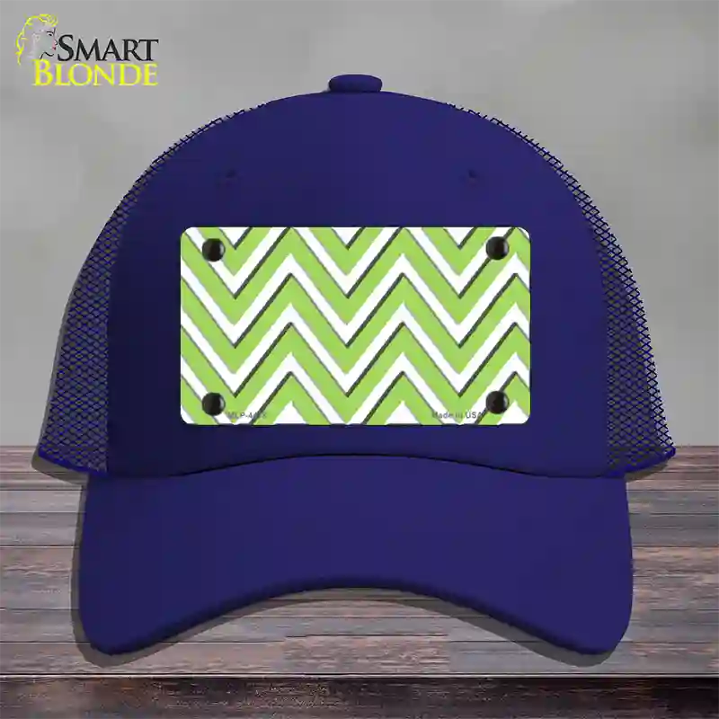 Lime Green White Large Chevron Novelty License Plate Hat Mesh / Royal Blue