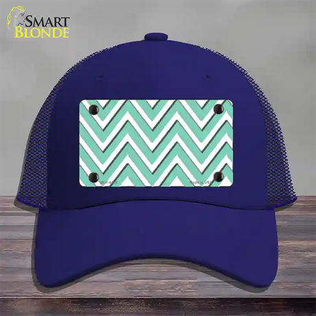 Mint White Large Chevron Novelty License Plate Hat Mesh / Royal Blue