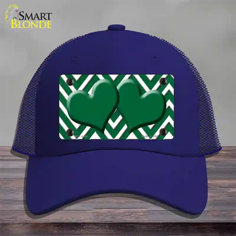 Green White Large Chevron Green Center Hearts Novelty License Plate Hat Mesh / Royal Blue