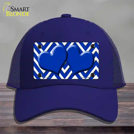 Blue White Large Chevron Blue Center Hearts Novelty License Plate Hat Mesh / Royal Blue