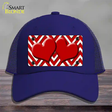 Red White Large Chevron Red Center Hearts Novelty License Plate Hat Mesh / Royal Blue