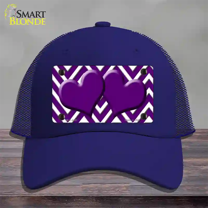 Purple White Large Chevron Purple Center Hearts Novelty License Plate Hat Mesh / Royal Blue