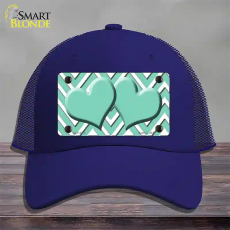 Mint White Large Chevron Mint Center Hearts Novelty License Plate Hat Mesh / Royal Blue