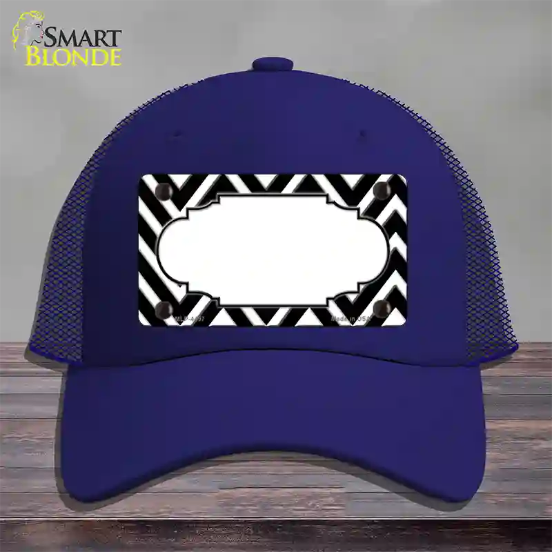 Black White Chevon Center Scallop Novelty License Plate Hat Mesh / Royal Blue