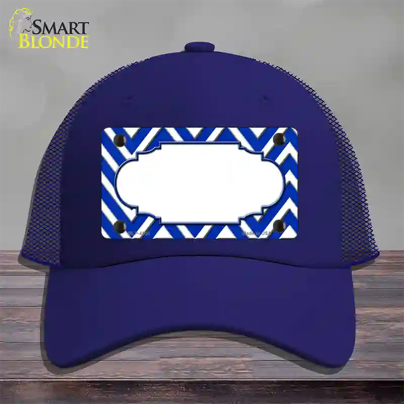 Blue White Large Chevron Center Scallop Novelty License Plate Hat Mesh / Royal Blue