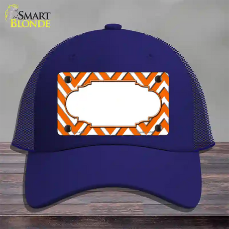 Orange White Large Chevron Center Scallop Novelty License Plate Hat Mesh / Royal Blue