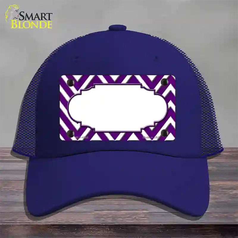 Purple White Large Chevron Center Scallop Novelty License Plate Hat Mesh / Royal Blue