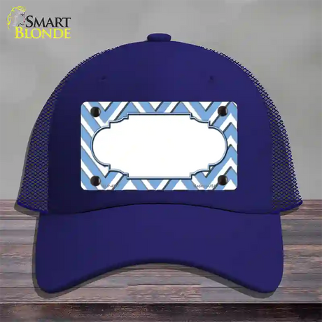 Light Blue White Large Chevron Center Scallop Novelty License Plate Hat Mesh / Royal Blue