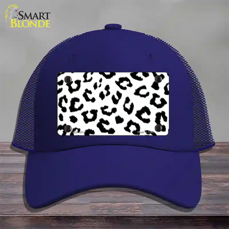 White Black Cheetah Novelty License Plate Hat Mesh / Royal Blue