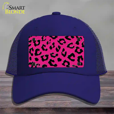 Pink Black Cheetah Novelty License Plate Hat Mesh / Royal Blue