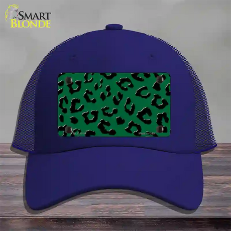 Green Black Cheetah Novelty License Plate Hat Mesh / Royal Blue