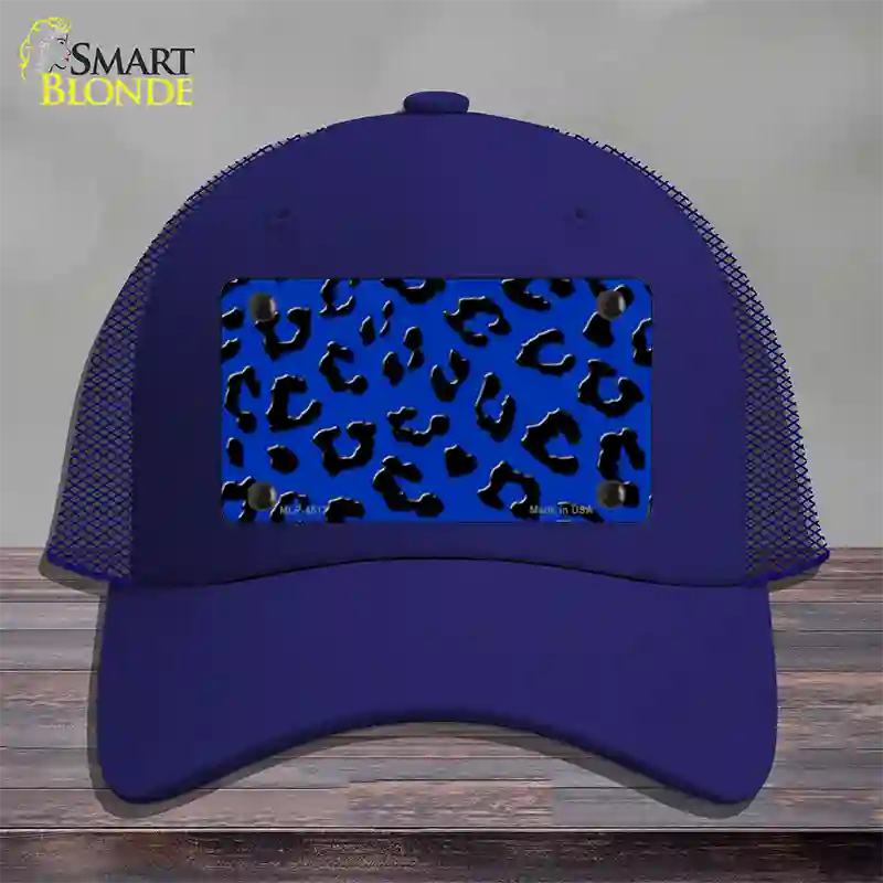 Blue Black Cheetah Novelty License Plate Hat Mesh / Royal Blue