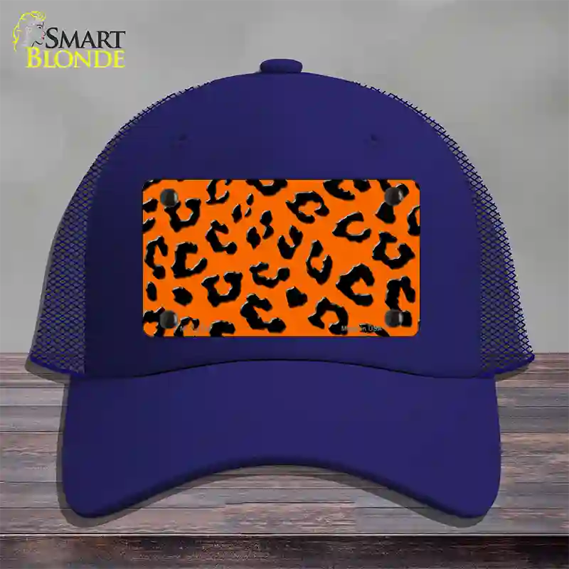 Orange Black Cheetah Novelty License Plate Hat Mesh / Royal Blue