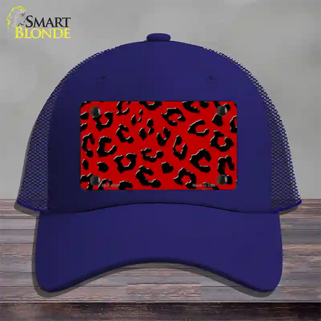 Red Black Cheetah Novelty License Plate Hat Mesh / Royal Blue