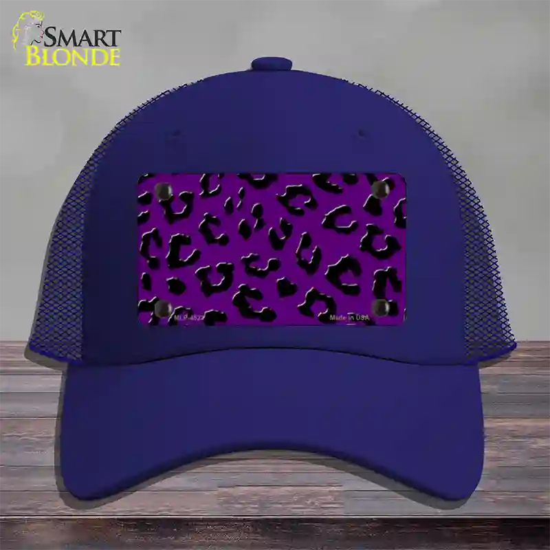 Purple Black Cheetah Novelty License Plate Hat Mesh / Royal Blue