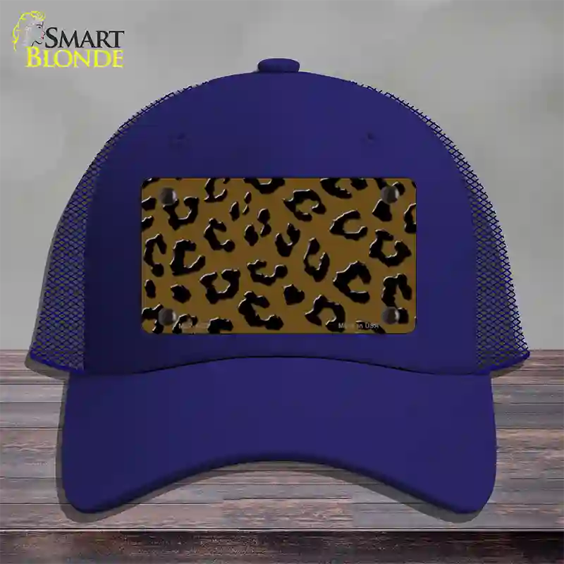 Brown Black Cheetah Novelty License Plate Hat Mesh / Royal Blue