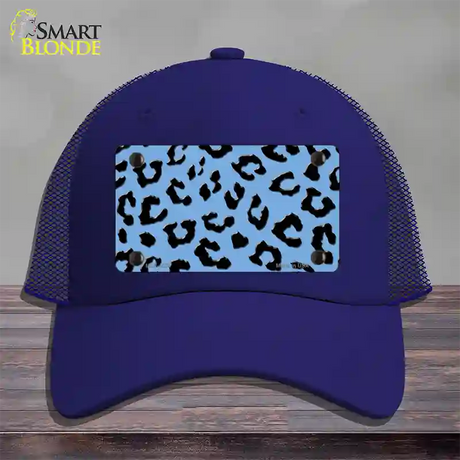 Light Blue Black Cheetah Novelty License Plate Hat Mesh / Royal Blue