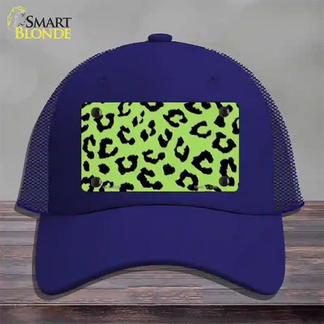 Lime Green Black Cheetah Novelty License Plate Hat Mesh / Royal Blue