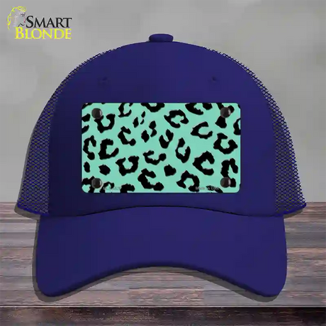 Mint Black Cheetah Novelty License Plate Hat Mesh / Royal Blue