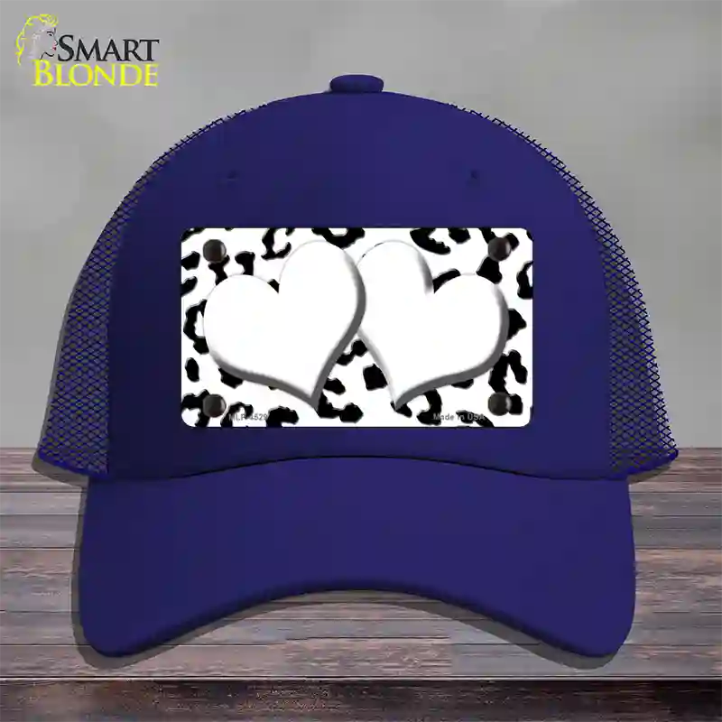 White Black Cheetah White Center Hearts Novelty License Plate Hat Mesh / Royal Blue