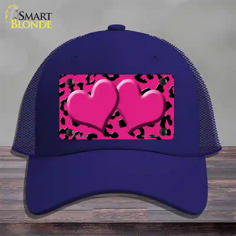 Pink Black Cheetah Pink Center Hearts Novelty License Plate Hat Mesh / Royal Blue