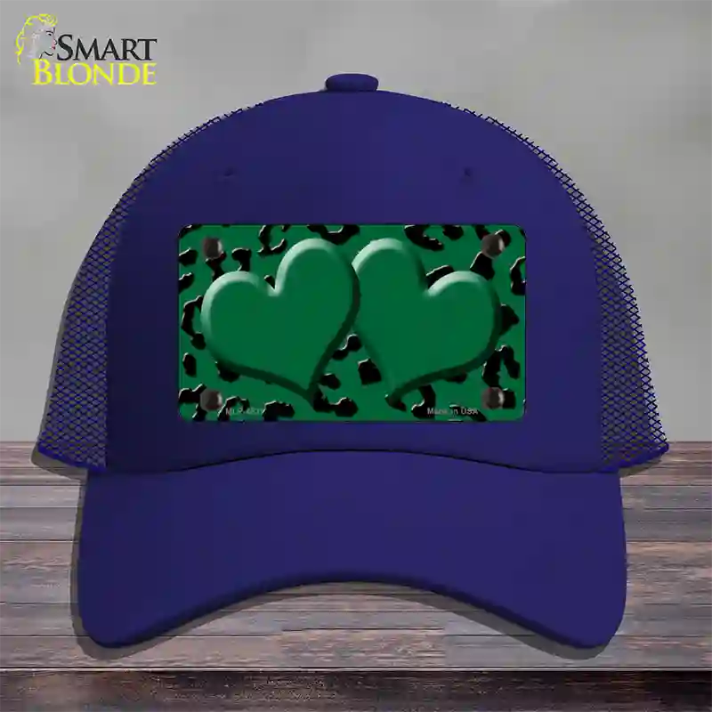 Green Black Cheetah Green Center Hearts Novelty License Plate Hat Mesh / Royal Blue