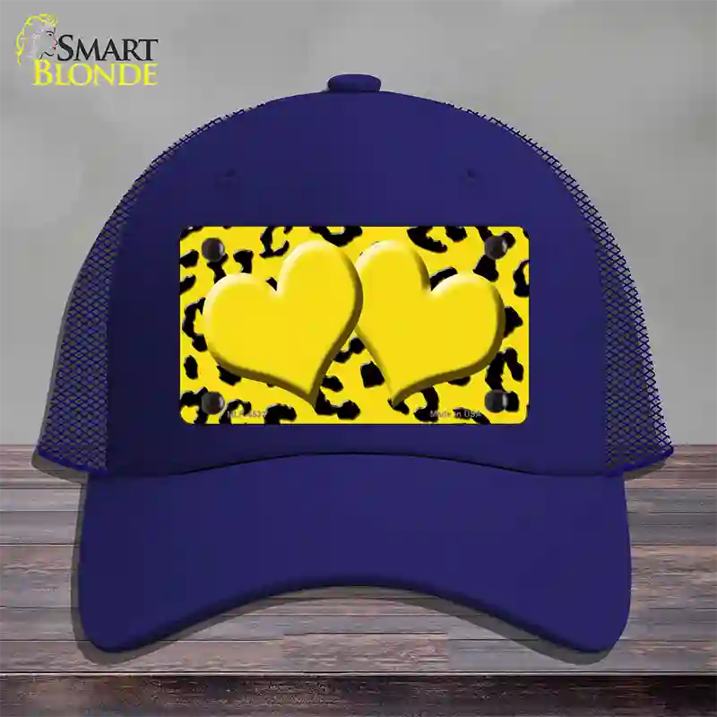 Yellow Black Cheetah Yellow Center Hearts Novelty License Plate Hat Mesh / Royal Blue