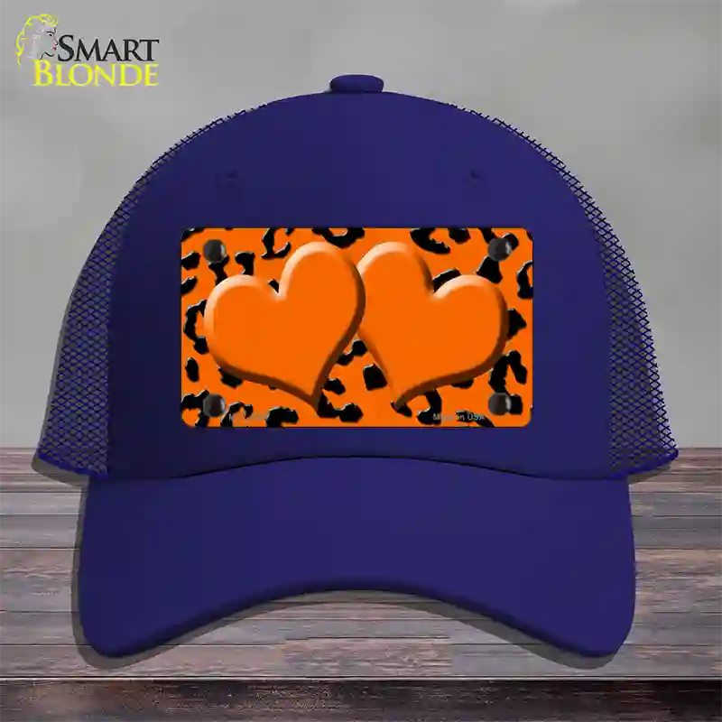 Orange Black Cheetah Orange Center Hearts Novelty License Plate Hat Mesh / Royal Blue