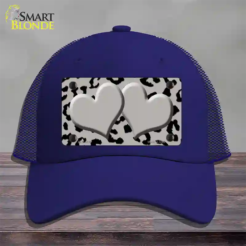 Grey Black Cheetah Gray Center Hearts Novelty License Plate Hat Mesh / Royal Blue