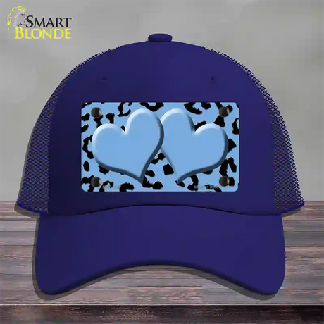 Light Blue Black Cheetah Light Blue Center Hearts Novelty License Plate Hat Mesh / Royal Blue