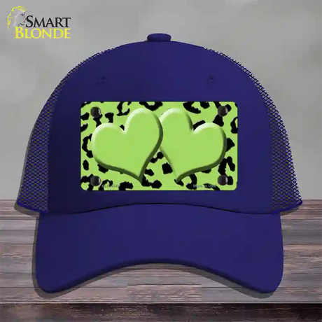 Lime Green Black Cheetah Lime Green Center Hearts Novelty License Plate Hat Mesh / Royal Blue