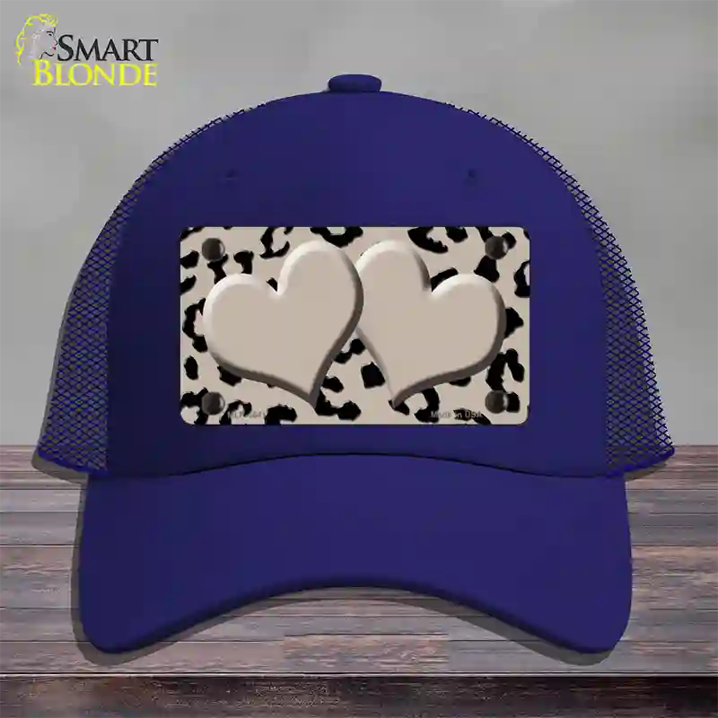 Tan Black Cheetah Tan Center Hearts Novelty License Plate Hat Mesh / Royal Blue