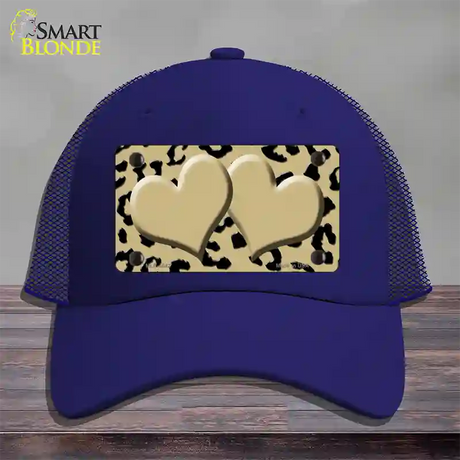 Gold Black Cheetah Gold Center Hearts Novelty License Plate Hat Mesh / Royal Blue