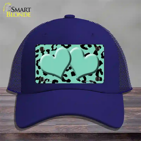 Mint Black Cheetah Mint Center Hearts Novelty License Plate Hat Mesh / Royal Blue